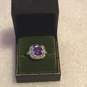 Lovely large, faceted Amethyst ring - size 8